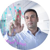researcher with scientific graphic